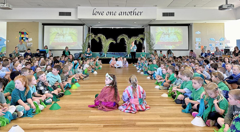 Students in the School Hall at St Thomas Aquinas Catholic Primary Springwood